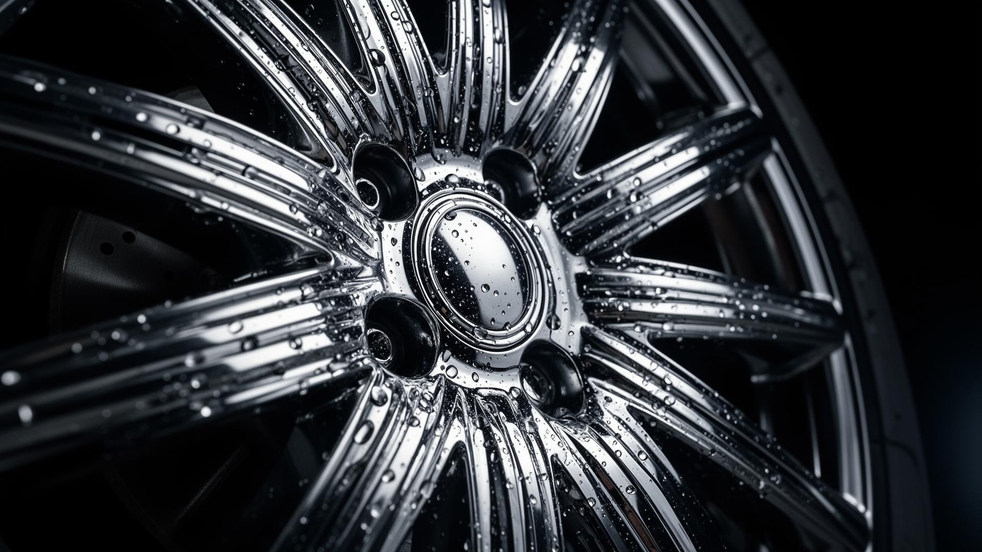 Close-up of a polished chrome wheel